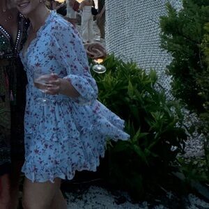 Blue Long Sleeve V-Neck Sundress